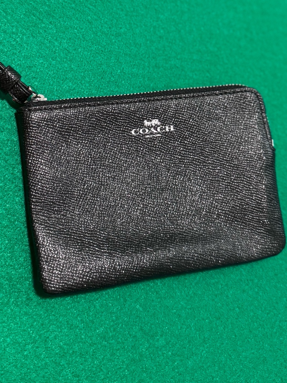 Coach Black Leather Wristlet Pouch with Detachable Strap